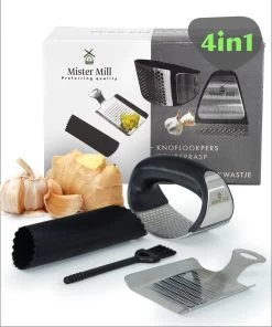 Mister Mill Knoflookpers Gemberrasp Set - Lookpers - Knoflook Pers - Gemberpers - Knoflooksnijder - Knoflookpeller - Garlic Press