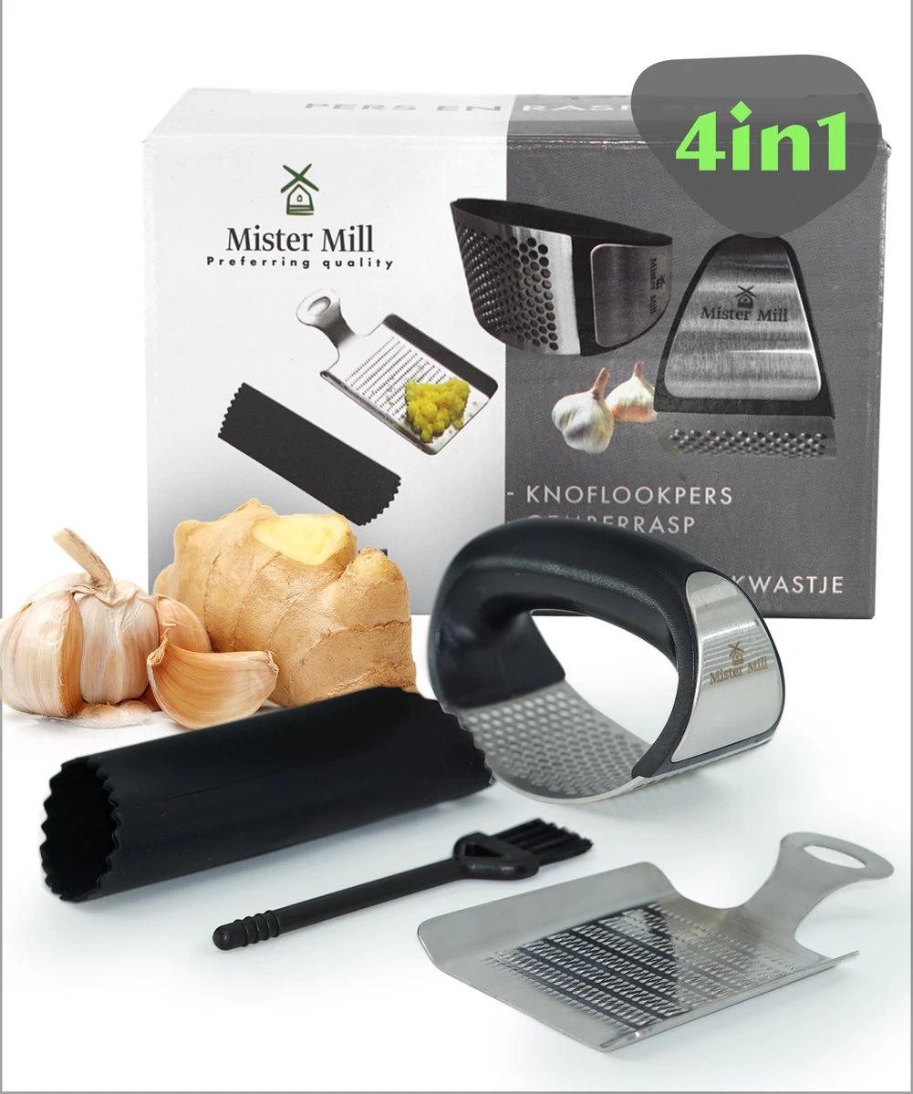Mister Mill Knoflookpers Gemberrasp Set - Lookpers - Knoflook Pers - Gemberpers - Knoflooksnijder - Knoflookpeller - Garlic Press 3 Mister Mill Knoflookpers Gemberrasp Set - Lookpers - Knoflook Pers - Gemberpers - Knoflooksnijder - Knoflookpeller - Garlic Press