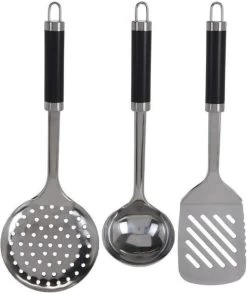 Excellent Houseware 7-delige RVS Keukengereedschap Met Houder - Schuimspaan, Spaghettilepel, Soeplepel, Opscheplepel, Serveerlepel, Vierkante Spatel Met Kartelrand -Keukenbarbecue 1010x1200 1