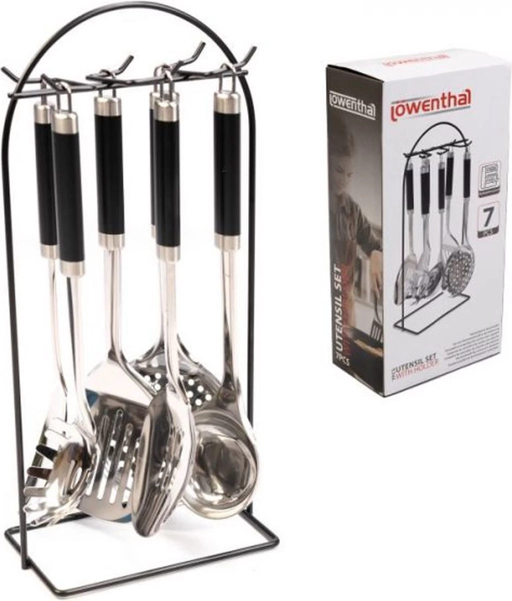 Kookgerei Set Met Houder 7-delig - Keukengerei Set Zwart Met Zilver- Keukengerei - Met Houder Vaatwasser Bestendig 3 Kookgerei Set Met Houder 7-delig - Keukengerei Set Zwart Met Zilver- Keukengerei - Met Houder Vaatwasser Bestendig