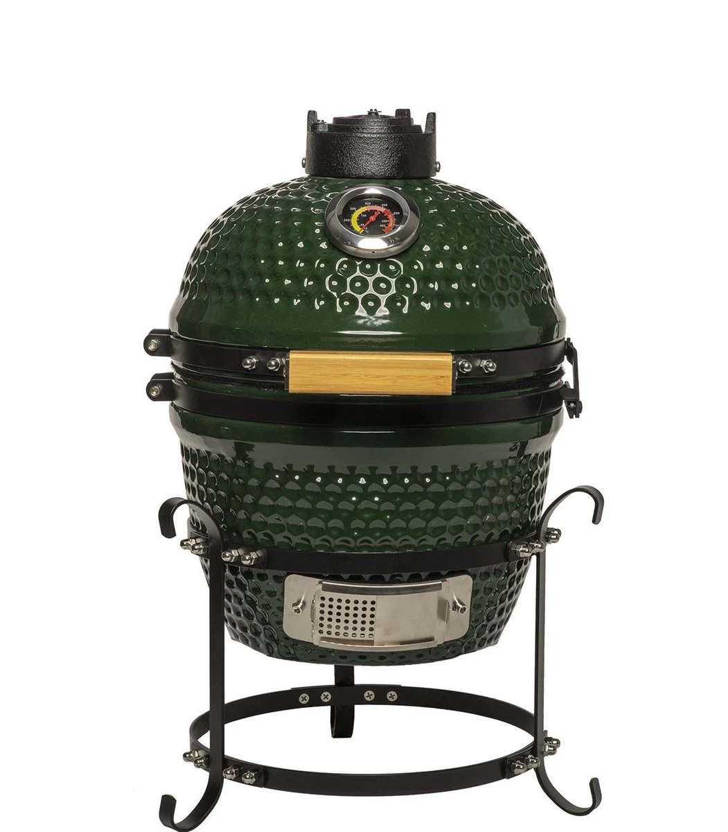 Patton Kamado Keramische Houtskoolbarbecue - 13" - Grilloppervlak Ø 28 Cm - Inclusief Heatdeflector - Groen 3 Patton Kamado Keramische Houtskoolbarbecue - 13" - Grilloppervlak Ø 28 Cm - Inclusief Heatdeflector - Groen