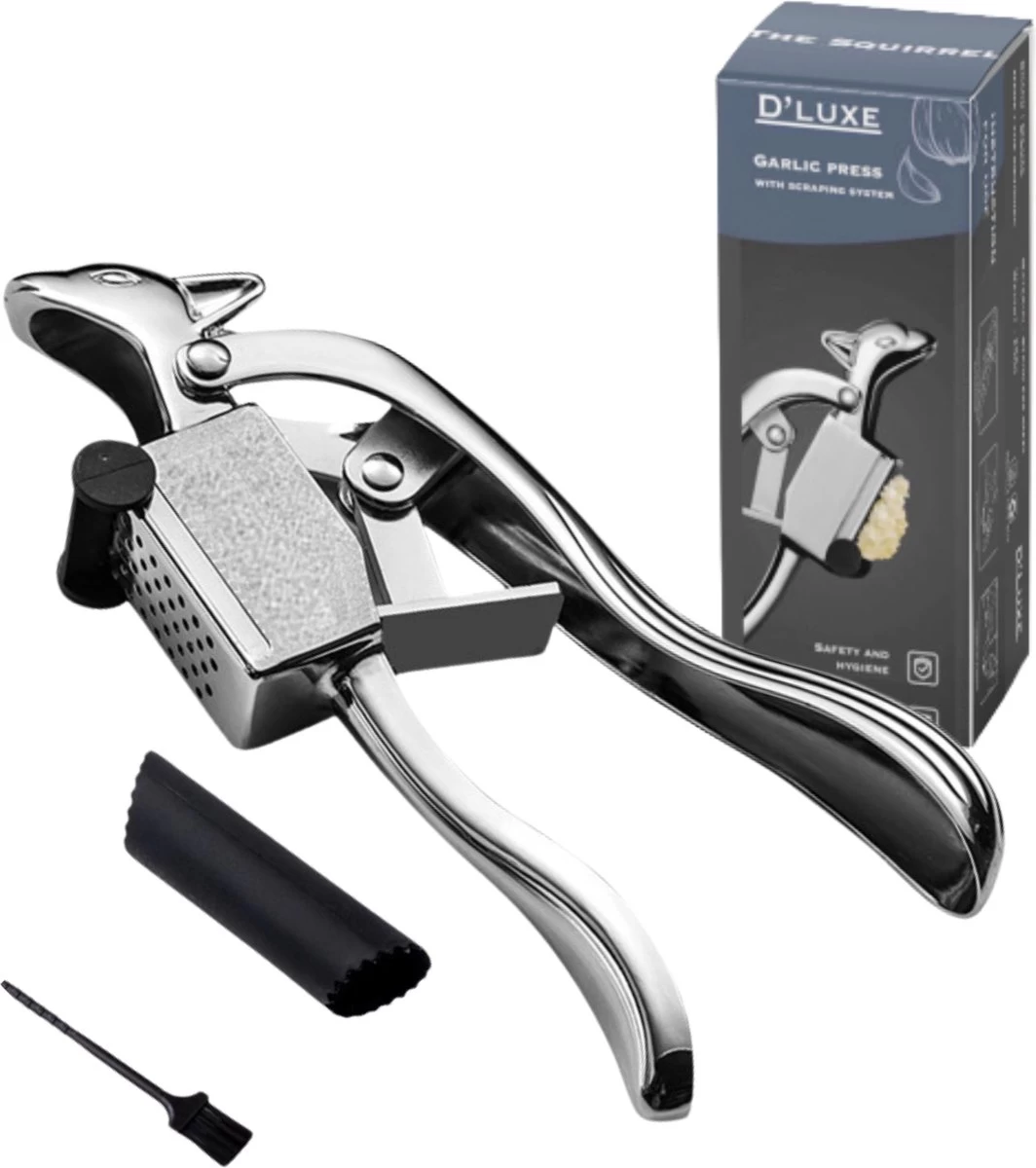 D'Luxe - The Squirrel Knoflookpers - Met Schraap Systeem - Knoflookpers-gemberpers- Met Gratis Siliconen Peller & Borstel 3 D'Luxe - The Squirrel Knoflookpers - Met Schraap Systeem - Knoflookpers-gemberpers- Met Gratis Siliconen Peller & Borstel