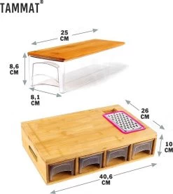 TammaT® Snijplank Hout - Met Opvangbakken - Bamboe Snijplank - Met Rasp - Stapelbaar Voorraadbakjes - Keuken Accessoires - Groentesnijder - Snijplank Hout - BBQ -Keukenbarbecue 1072x1200 3