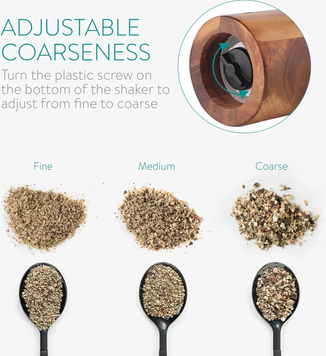 Navaris Zout En Pepermolen Set - Handmatige Molen Met Instelbaar Keramisch Maalwerk - Navulbaar En Duurzaam - Gemaakt Van Acaciahout 9 Navaris Zout En Pepermolen Set - Handmatige Molen Met Instelbaar Keramisch Maalwerk - Navulbaar En Duurzaam - Gemaakt Van Acaciahout - Afbeelding 7