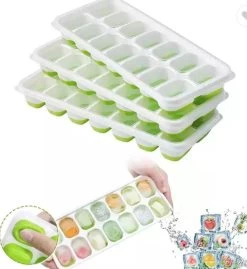 Ijsblokjesvorm- Ijsblokjesvormen- Ijsblokjesvorm Met Deksel- 4 Stuks - Silicone Onderkant- BPA Vrij- 56 Ijsblokjes- Gratis Cocktail E-book- Cocktail Ijsblokjes -Keukenbarbecue 1100x1200