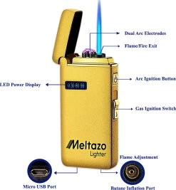 MELTAZO Elektrische Aansteker, Aansteker Gas, Electric Lighter, Gasaansteker Navulbaar, Elektronische Aansteker, Aansteker Plasma, Aansteker Vuurwerk, USB Aansteker Plasma, 2-in-1 Aansteker Voor Sigaretten Camping Kaarsen - 2023 Editie -Keukenbarbecue 1111x1200 2