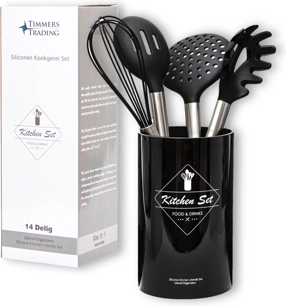 Keukengerei Set Met Houder 14 Delig - Hittebestendig / BPA Vrij / Siliconen - Keuken Gerei - Keukenset 11 Keukengerei Set Met Houder 14 Delig - Hittebestendig / BPA Vrij / Siliconen - Keuken Gerei - Keukenset - Afbeelding 9