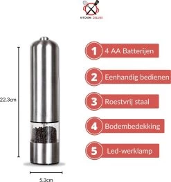Kitchen Deluxe® Elektrische Zout- En Pepermolen Set – Inclusief Kookboek – Pepermolen - Peper En Zoutmolen Set- Verstelbare Maalgraad - Zeezout én Kruidenmixes -Keukenbarbecue 1125x1200 1
