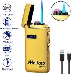 MELTAZO Elektrische Aansteker, Aansteker Gas, Electric Lighter, Gasaansteker Navulbaar, Elektronische Aansteker, Aansteker Plasma, Aansteker Vuurwerk, USB Aansteker Plasma, 2-in-1 Aansteker Voor Sigaretten Camping Kaarsen - 2023 Editie -Keukenbarbecue 1147x1200