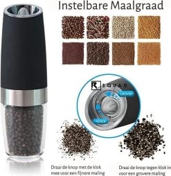 RSQUAD® - Elektrische Zout Pepermolen - 1x Automatische Peper Zoutmolen - Kruidenmolen - Met Blauw LED Licht - Zwart -Keukenbarbecue 1169x1200 8