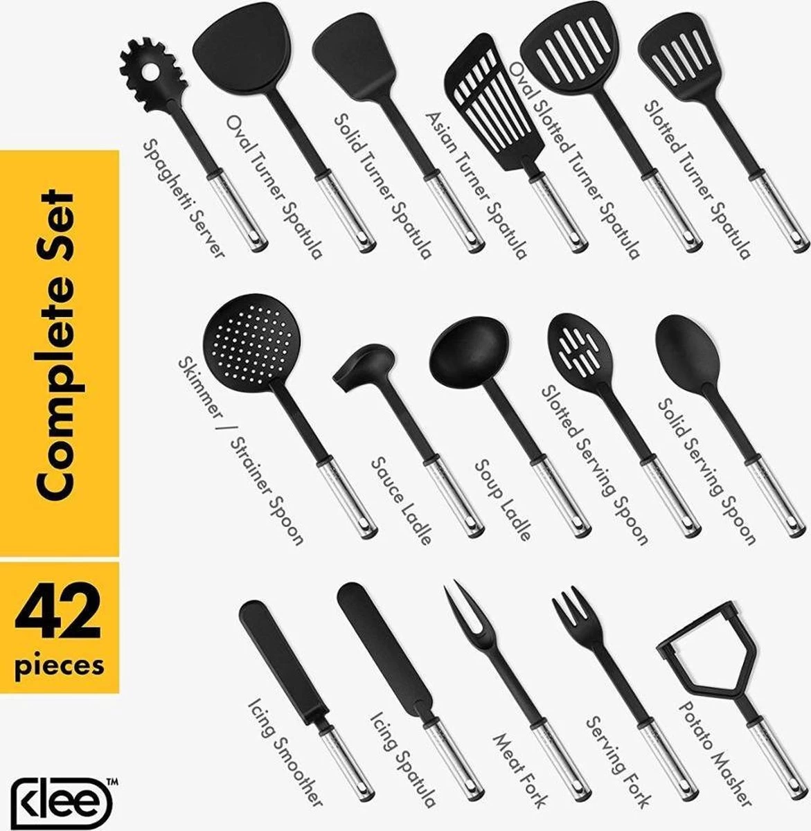 Kookgerei Set - Zwart - 42-delig - Keukengerei 6 Kookgerei Set - Zwart - 42-delig - Keukengerei - Afbeelding 4