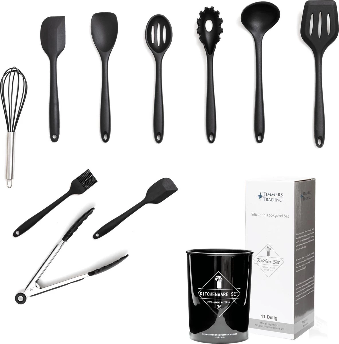 Keukengerei Set 11 Delig - Hittebestendig / BPA Vrij / Siliconen - Kookgerei Met Houder 10 Keukengerei Set 11 Delig - Hittebestendig / BPA Vrij / Siliconen - Kookgerei Met Houder - Afbeelding 8