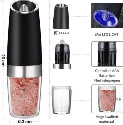 RSQUAD® - Elektrische Zout Pepermolen - 1x Automatische Peper Zoutmolen - Kruidenmolen - Met Blauw LED Licht - Zwart -Keukenbarbecue 1184x1200 4