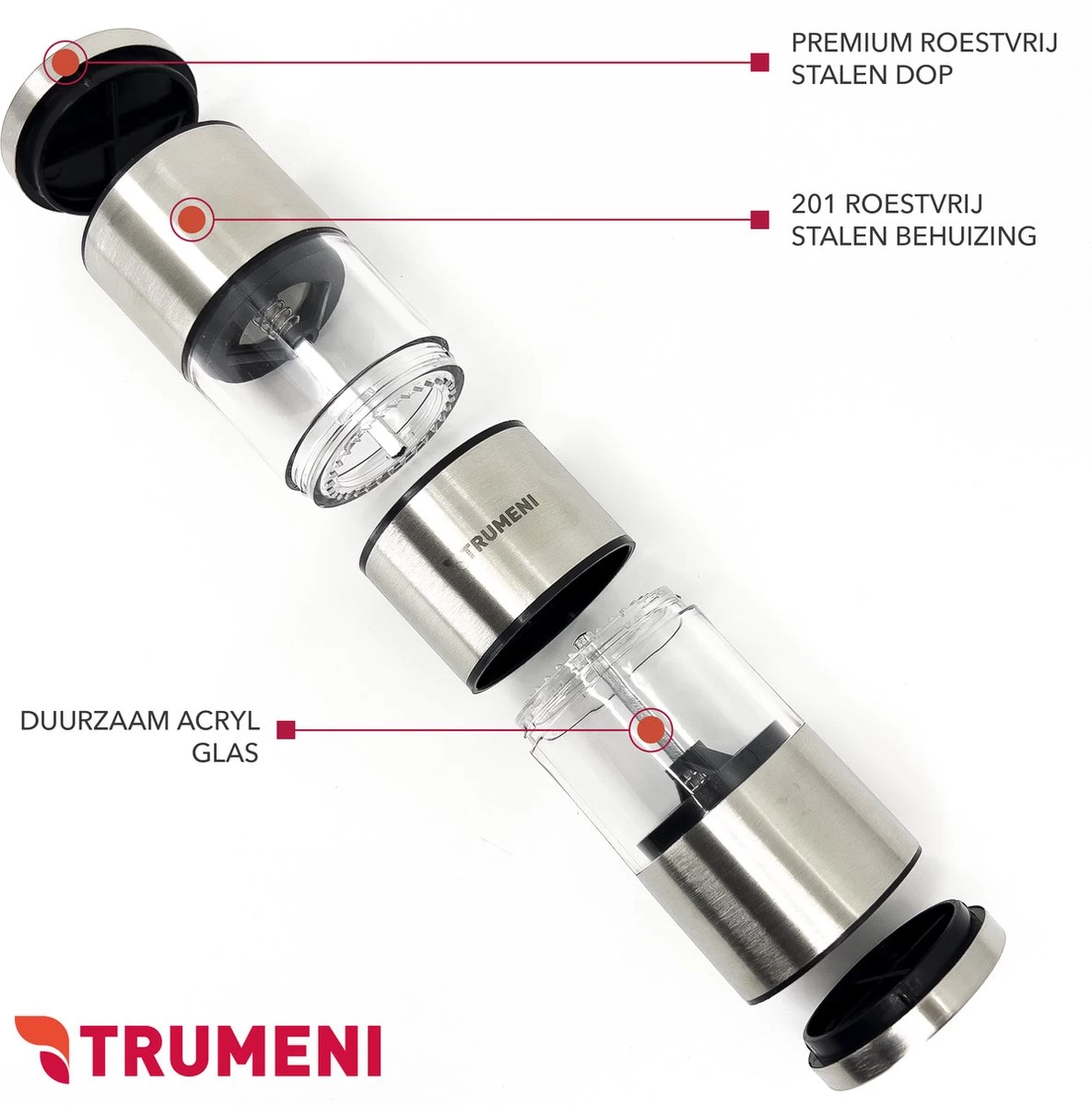 TRUMENI Dubbelzijdige Peper En Zoutmolen Set Inclusief Houder - Handmatige Pepermolen Met Instelbare Maalgraad - 2 Stuks Kruidenmolens 9 TRUMENI Dubbelzijdige Peper En Zoutmolen Set Inclusief Houder - Handmatige Pepermolen Met Instelbare Maalgraad - 2 Stuks Kruidenmolens - Afbeelding 7