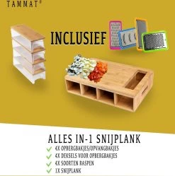 TammaT® Snijplank Hout - Met Opvangbakken - Bamboe Snijplank - Met Rasp - Stapelbaar Voorraadbakjes - Keuken Accessoires - Groentesnijder - Snijplank Hout - BBQ -Keukenbarbecue 1189x1200 6