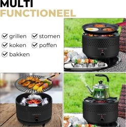 Ozocozy BBQ-ONE Houtskool Tafelbarbecue - Ø30 Cm- Zwart - Incl. Draagtas, Siliconen Bakkwast En RVS-Barbecuetang -Keukenbarbecue 1193x1200 5