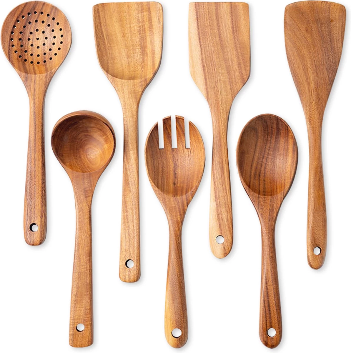 Merkloos Keukenspatels En -lepels Set - 7 Stuks - Teakhout - Handwerk, Krasbestendig, Duurzaam 3 Merkloos Keukenspatels En -lepels Set - 7 Stuks - Teakhout - Handwerk, Krasbestendig, Duurzaam