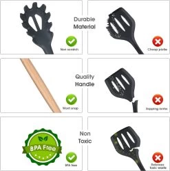 IGOODS - Keukengerei Sets Siliconen - 12-Delig Kookgerei Sets - Siliconen Inclusief Gebruiksvoorwerpen Houders - Antikleef Anti-Kras Kookgerei - Keukengereedschap Met Houten Handvat -Donker Grijs -Keukenbarbecue 1193x1200 7