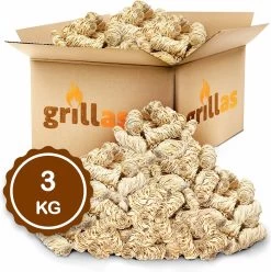 Aanmaakkrullen Voor BBQ Of Kachel | 3kg ECO FSC Gecertificeerd Aanmaakhout Barbecue - Biologisch En Duurzaam Aanmaakwokkels - Houtwol Wokkels - Barbeque Aansteker - Aanmaakblokjes - Accessoires - Ongeveer 240 Krullen -Keukenbarbecue 1195x1200 3