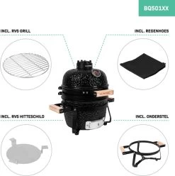 VONROC - BBQ - Kamado - 13 Inch - Ø27cm Kookoppervlak - Houtskoolbarbecue – Keramisch - Tafelmodel - Met Onderstel, Thermometer, Plate Setter & Regenhoes -Keukenbarbecue 1197x1200 2