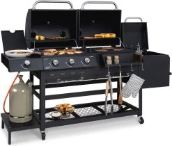 Klarstein Kingsville Double Barbecue - Houtskool- En Gasbarbecue - Smoker BBQ - Inclusief Deksels En Thermometer - Met 2 Roosters - Zwart -Keukenbarbecue 1200x1020