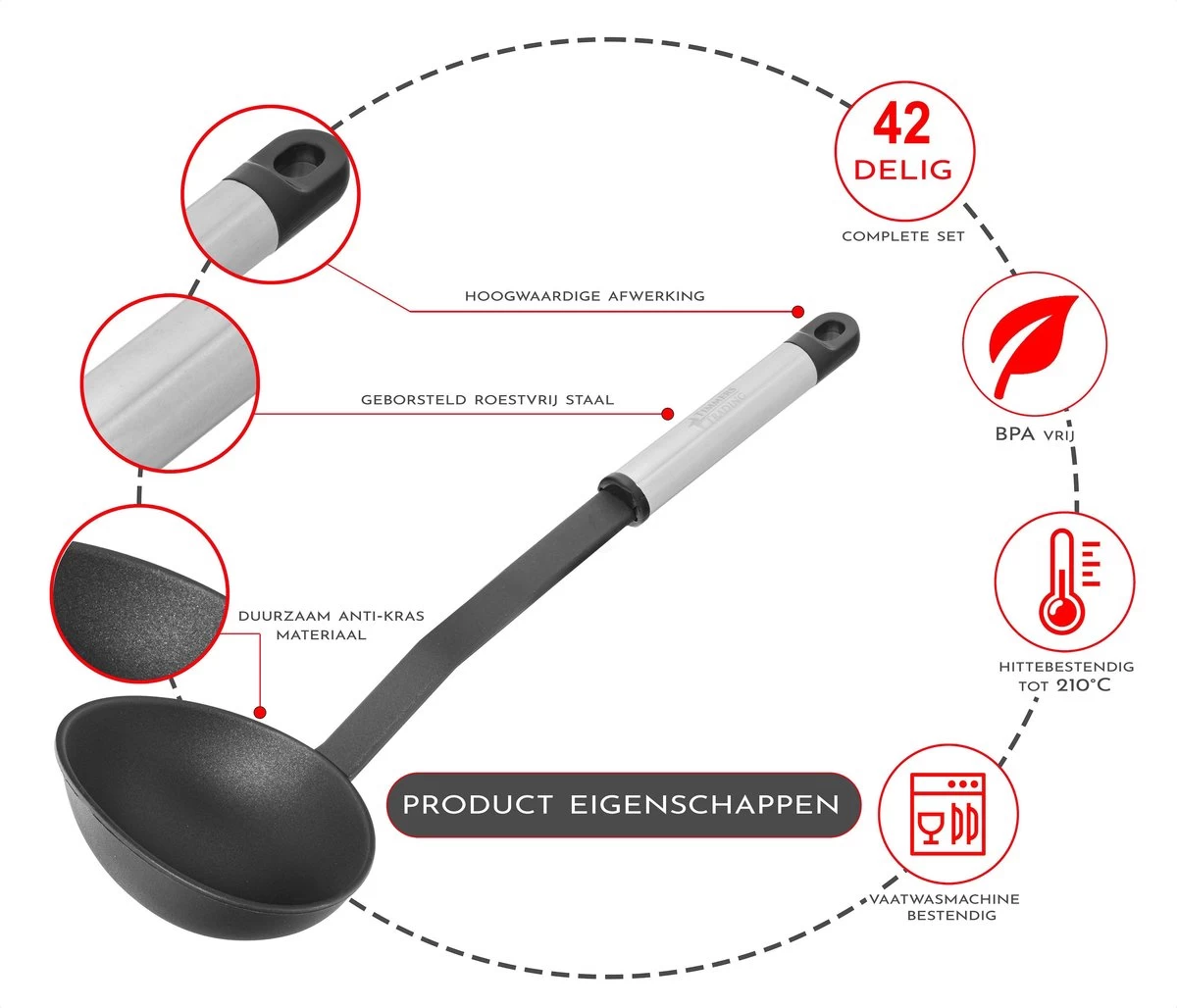 Kookgerei Set - Zwart - 42-delig - Keukengerei 4 Kookgerei Set - Zwart - 42-delig - Keukengerei - Afbeelding 2