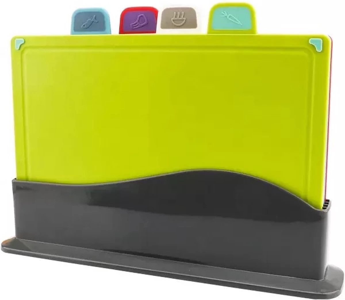 Merkloos Snijplanken Set Met Houder - Kunststof - Vaatwasserbestendig - Set Met 4 Kleuren Snijplanken 6 Merkloos Snijplanken Set Met Houder - Kunststof - Vaatwasserbestendig - Set Met 4 Kleuren Snijplanken - Afbeelding 4