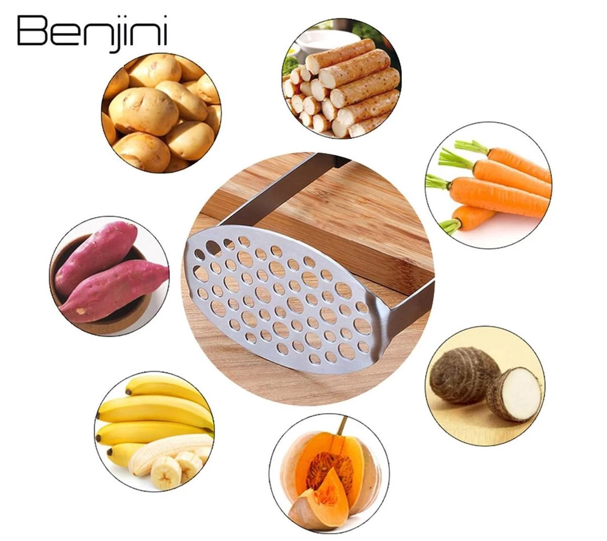 Aardappelstamper | Professioneel | Stamper | Pureestamper | Potato Masher | Pureerder | Stamppot Stamper | Matt Steel | Horizontale Handgreep | Professioneel | Ergonomische Handgreep | Handmatig | Vaatwasserbestendig 6 Aardappelstamper | Professioneel | Stamper | Pureestamper | Potato Masher | Pureerder | Stamppot Stamper | Matt Steel | Horizontale Handgreep | Professioneel | Ergonomische Handgreep | Handmatig | Vaatwasserbestendig - Afbeelding 4