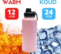 Thermosfles - Pastel Pink - 1 Liter - Extra Dop Met Rietje & Drinktuit - Thermosflessen - Isoleerfles - BPA Vrij - Lekvrij - Thermosfles 1 Liter - Isoleerfles 1 Liter - Thermoskan - Isoleerbeker - Thermosbeker -Keukenbarbecue 1200x1075