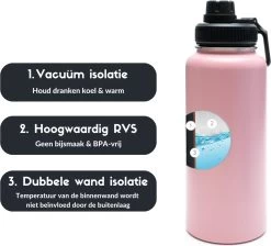 Thermosfles - Pastel Pink - 1 Liter - Extra Dop Met Rietje & Drinktuit - Thermosflessen - Isoleerfles - BPA Vrij - Lekvrij - Thermosfles 1 Liter - Isoleerfles 1 Liter - Thermoskan - Isoleerbeker - Thermosbeker -Keukenbarbecue 1200x1090