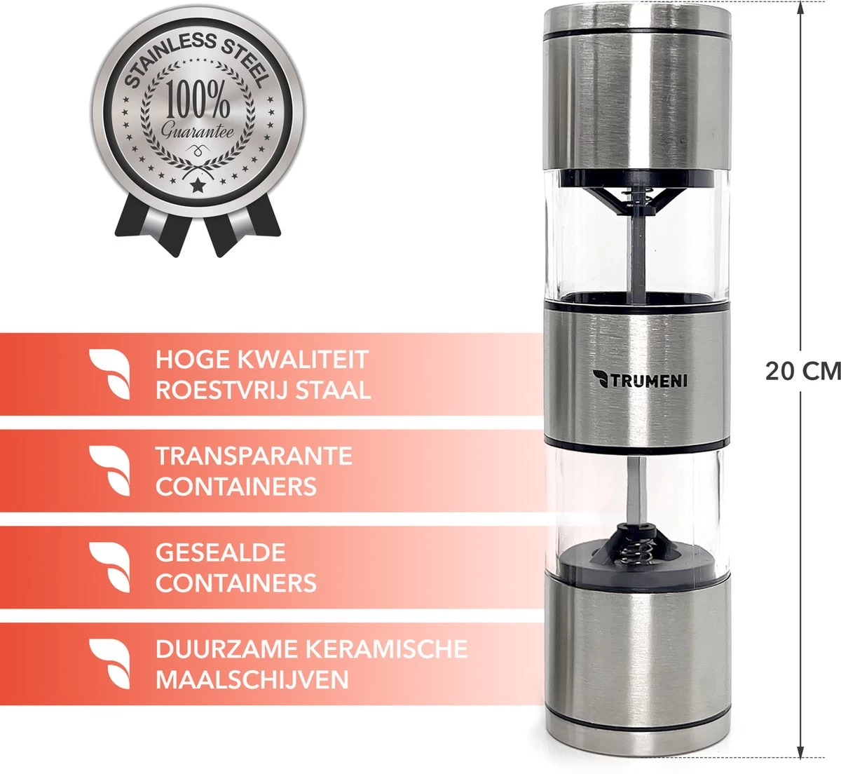 TRUMENI Dubbelzijdige Peper En Zoutmolen Set Inclusief Houder - Handmatige Pepermolen Met Instelbare Maalgraad - 2 Stuks Kruidenmolens 6 TRUMENI Dubbelzijdige Peper En Zoutmolen Set Inclusief Houder - Handmatige Pepermolen Met Instelbare Maalgraad - 2 Stuks Kruidenmolens - Afbeelding 4