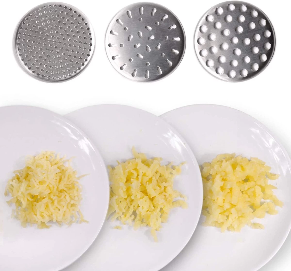 Amazy Aardappelstampers - Aardappelrasp Incl. 3 Zeefinzetten En Aardappelzak - Vaatwasmachinebestendige Roestvrijstalen Ricer Voor Het Bereiden Van Aardappelpuree, Knoedels, Gnocchi & Co. (rond, Extra Lang Handvat) 4 Amazy Aardappelstampers - Aardappelrasp Incl. 3 Zeefinzetten En Aardappelzak - Vaatwasmachinebestendige Roestvrijstalen Ricer Voor Het Bereiden Van Aardappelpuree, Knoedels, Gnocchi & Co. (rond, Extra Lang Handvat) - Afbeelding 2