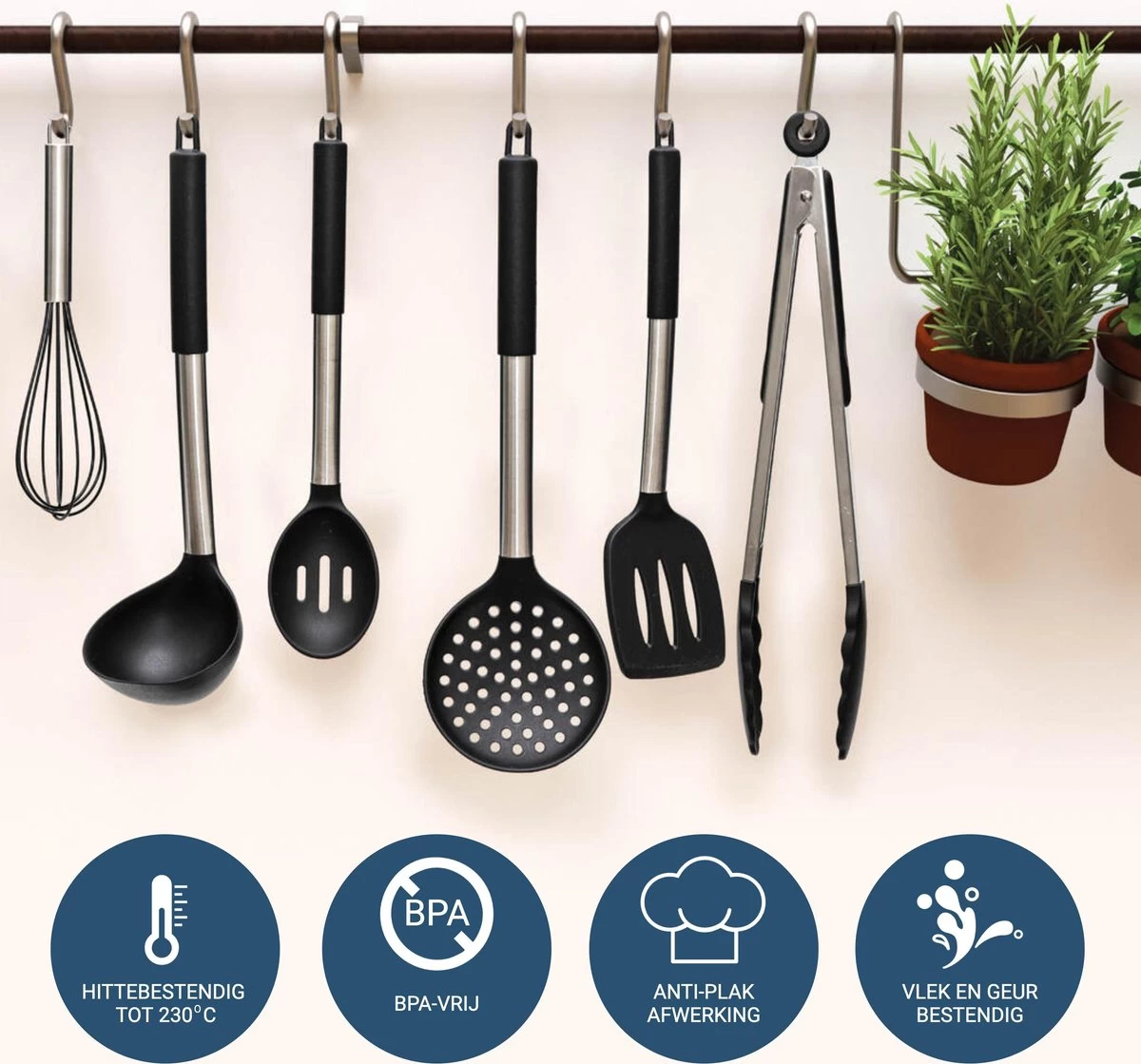 Keukengerei Set Met Houder 14 Delig - Hittebestendig / BPA Vrij / Siliconen - Keuken Gerei - Keukenset 15 Keukengerei Set Met Houder 14 Delig - Hittebestendig / BPA Vrij / Siliconen - Keuken Gerei - Keukenset - Afbeelding 13