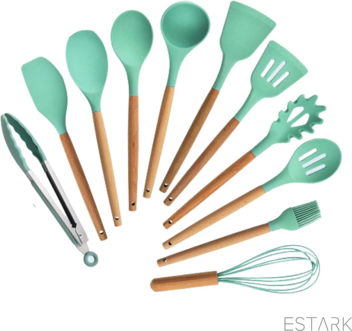 ESTARK® Keukengerei Set - Keukengerei Houder - Keukengerei Set Met Houder - 12 Delig - Antraciet Zwart - Houten Steel - Siliconen - Kerstcadeau - Pastalepel - Spatel Voor Beslag - Open Spatel - Grote Lepel - Open Lepel - Soeplepel - Keuken Spatels 12 7 ESTARK® Keukengerei Set - Keukengerei Houder - Keukengerei Set Met Houder - 12 Delig - Antraciet Zwart - Houten Steel - Siliconen - Kerstcadeau - Pastalepel - Spatel Voor Beslag - Open Spatel - Grote Lepel - Open Lepel - Soeplepel - Keuken Spatels 12 - Afbeelding 5