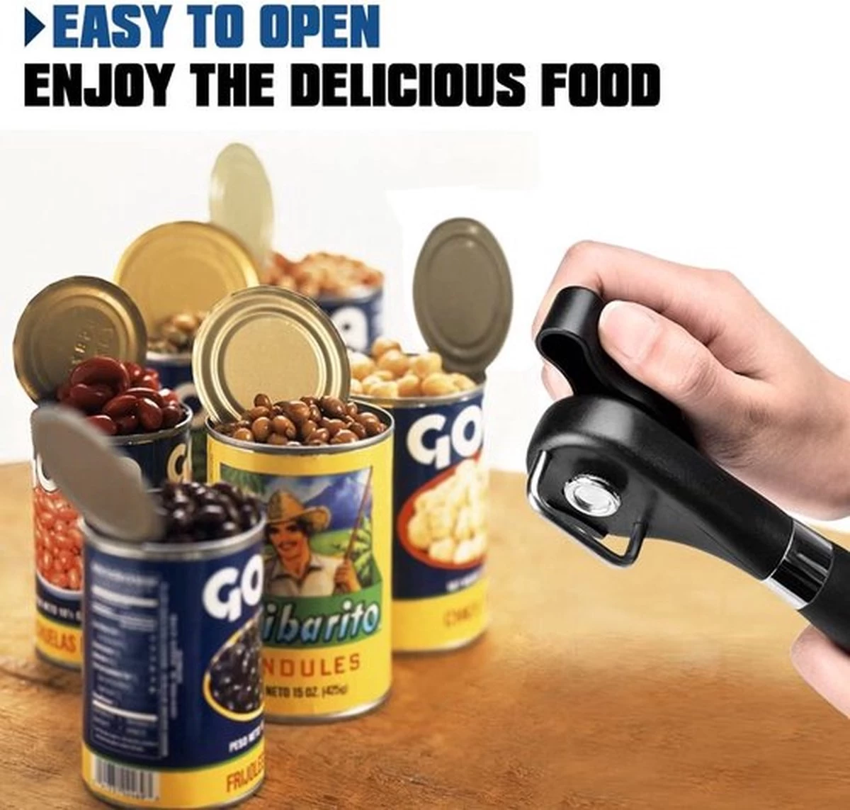 BOTC Blikopener - Veilig - Blikopener Met Bieropener - Opent Zonder Scherpe Randen - Hersluitbaar - RVS - Silicone - Zwart 6 BOTC Blikopener - Veilig - Blikopener Met Bieropener - Opent Zonder Scherpe Randen - Hersluitbaar - RVS - Silicone - Zwart - Afbeelding 4