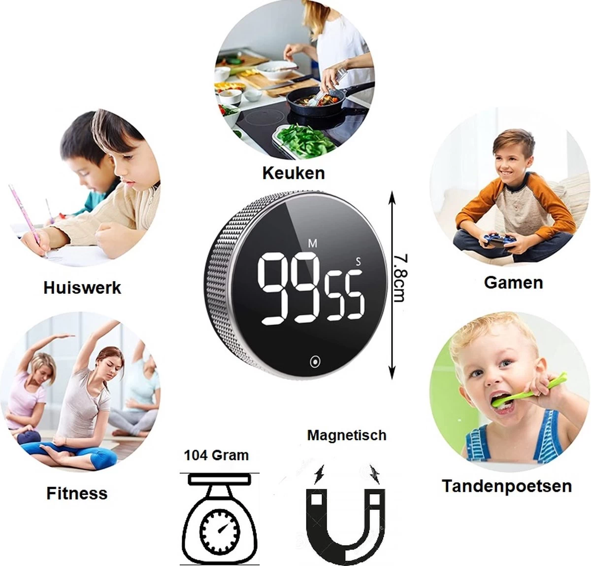 Merkloos Digitale Kookwekker Zilver Van METU-Online - Smart Timer - LED Display - Magnetisch Met Handige Draaiknop - Barbecue Kookwekker Magneet - BBQ Wekker 10 Merkloos Digitale Kookwekker Zilver Van METU-Online - Smart Timer - LED Display - Magnetisch Met Handige Draaiknop - Barbecue Kookwekker Magneet - BBQ Wekker - Afbeelding 8