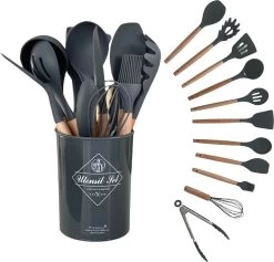 Keukengerei Set - Keukengerei Houder - Keukengerei Set Met Houder - 12 Delig - Antraciet Zwart - Houten Steel - Siliconen - Kerstcadeau - Fienosa -Keukenbarbecue 1200x1152 2