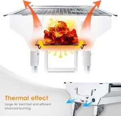 Uten - Houtskoolbarbecue - Opvouwbare Barbecue - Houtskoolbarbecues - Draagbare Camping Barbecue - 430 Roestvrij Staal Grill BBQ - 5-10 Persoon Tuin Buitenfeest - Zilver -Keukenbarbecue 1200x1152