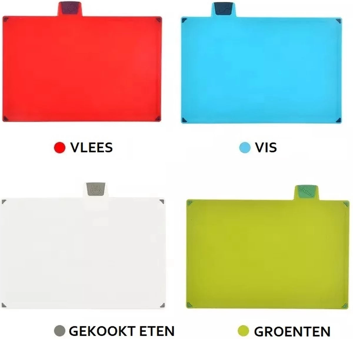 Merkloos Snijplanken Set Met Houder - Kunststof - Vaatwasserbestendig - Set Met 4 Kleuren Snijplanken 4 Merkloos Snijplanken Set Met Houder - Kunststof - Vaatwasserbestendig - Set Met 4 Kleuren Snijplanken - Afbeelding 2