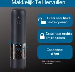 GOV Elektrische Peper- En Zoutmolen Zwart XL Set Oplaadbaar - Pepermolen - Peper En Zoutstel -Keukenbarbecue 1200x1156 2