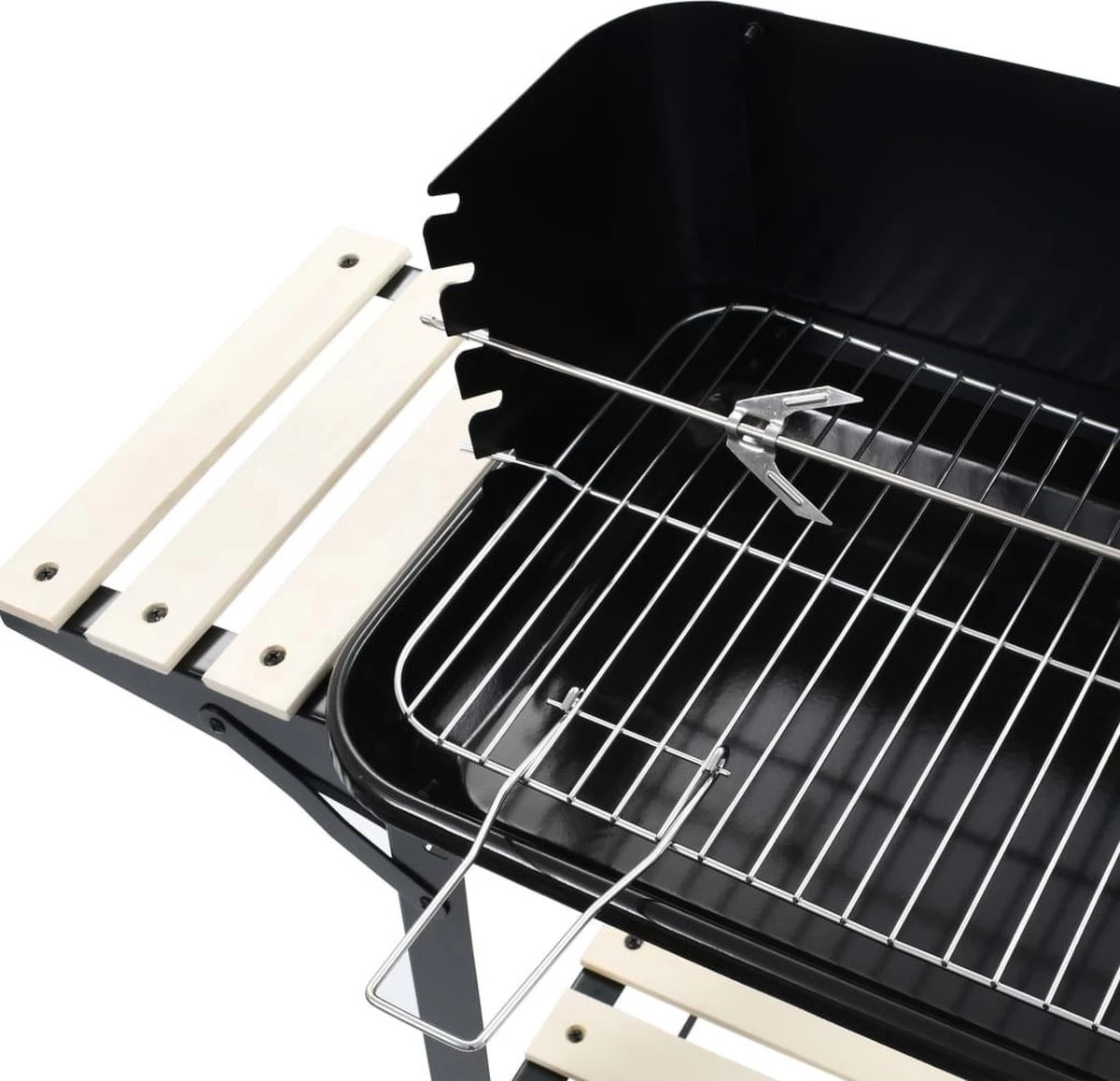 Verrijdbare Barbecue – Houtskool/Briketten - Verstelbare Grillplaat – Houten Tafel – Winscherm – Gewicht 5.9kg 7 Verrijdbare Barbecue – Houtskool/Briketten - Verstelbare Grillplaat – Houten Tafel – Winscherm – Gewicht 5.9kg - Afbeelding 5