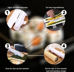 XXL Sushi Set - Sushi Maken- Sushi Maker - Milieuvriendelijk - Sushi Bazooka Kit - Inclusief Online Sushi Kookboek En Avocado Snijder - Wit -Keukenbarbecue 1200x1166 5