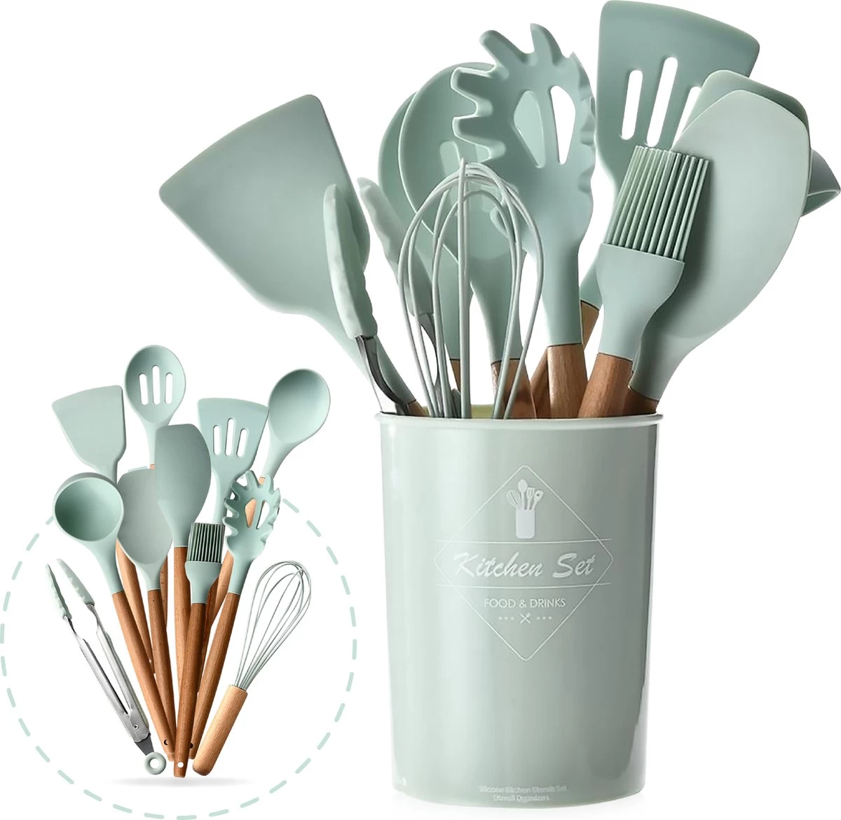 Keukengerei Set Met Houder - Kookgerei Set Spatel Pot - Keukengerei Keukenset - 12 Delig Mint Groen 3 Keukengerei Set Met Houder - Kookgerei Set Spatel Pot - Keukengerei Keukenset - 12 Delig Mint Groen