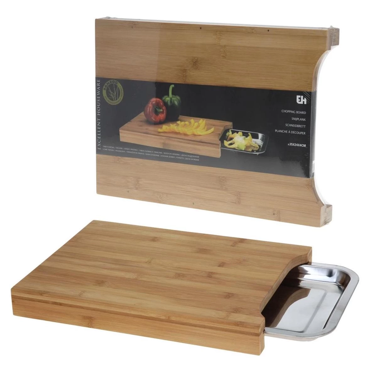 Excellent Houseware Bamboe Snijplank - Met Opvangbak 3 Excellent Houseware Bamboe Snijplank - Met Opvangbak
