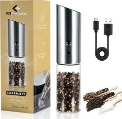 Keukenbarbecue 24 101Products Peper- & Zoutmolen Elektrisch - USB Oplaadbaar - Pepermolen - Zoutmolen - RVS