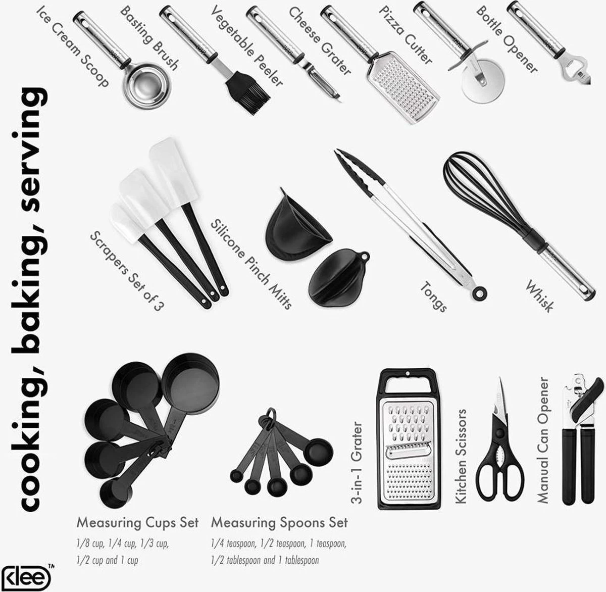 Kookgerei Set - Zwart - 42-delig - Keukengerei 12 Kookgerei Set - Zwart - 42-delig - Keukengerei - Afbeelding 10