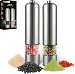 Kitchen Deluxe® Elektrische Zout- En Pepermolen Set – Inclusief Kookboek – Pepermolen - Peper En Zoutmolen Set- Verstelbare Maalgraad - Zeezout én Kruidenmixes