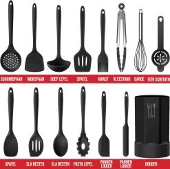 Strex Keukengerei Set Met Houder 15 Delig - Hittebestendig / BPA Vrij / Siliconen - Keuken Gerei -Keukenbarbecue 1200x1191 12