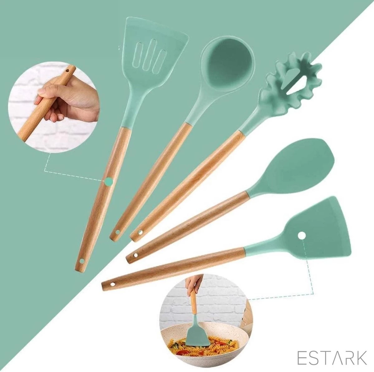 ESTARK® Keukengerei Set - Keukengerei Houder - Keukengerei Set Met Houder - 12 Delig - Antraciet Zwart - Houten Steel - Siliconen - Kerstcadeau - Pastalepel - Spatel Voor Beslag - Open Spatel - Grote Lepel - Open Lepel - Soeplepel - Keuken Spatels 12 15 ESTARK® Keukengerei Set - Keukengerei Houder - Keukengerei Set Met Houder - 12 Delig - Antraciet Zwart - Houten Steel - Siliconen - Kerstcadeau - Pastalepel - Spatel Voor Beslag - Open Spatel - Grote Lepel - Open Lepel - Soeplepel - Keuken Spatels 12 - Afbeelding 13