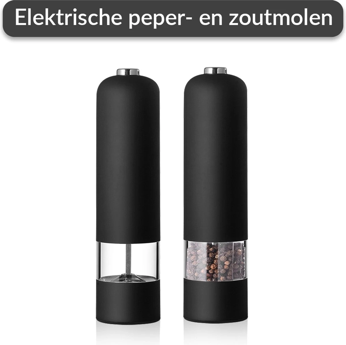 PROKING Elektrische Pepermolen En Zoutmolen – Pepermolen – Zoutmolen – Verstelbaar – Zwart – Elektrisch – Set Van 2 3 PROKING Elektrische Pepermolen En Zoutmolen – Pepermolen – Zoutmolen – Verstelbaar – Zwart – Elektrisch – Set Van 2